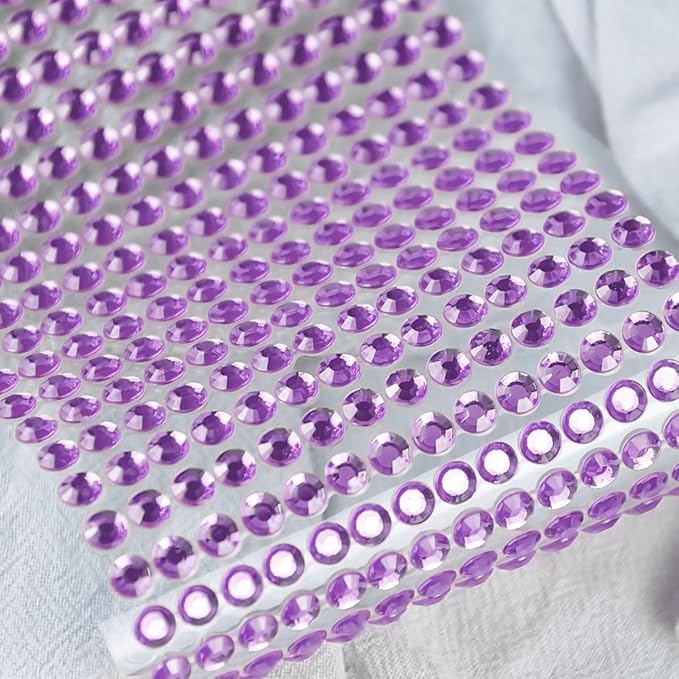 1799 Pcs 4 Sheets Rhinestone Stickers 3/4/5/6 mm Self Adhesive Rhinestones Gems for Face Eyes Makeup Hair Body (Light purple-3/4/5/6mm)