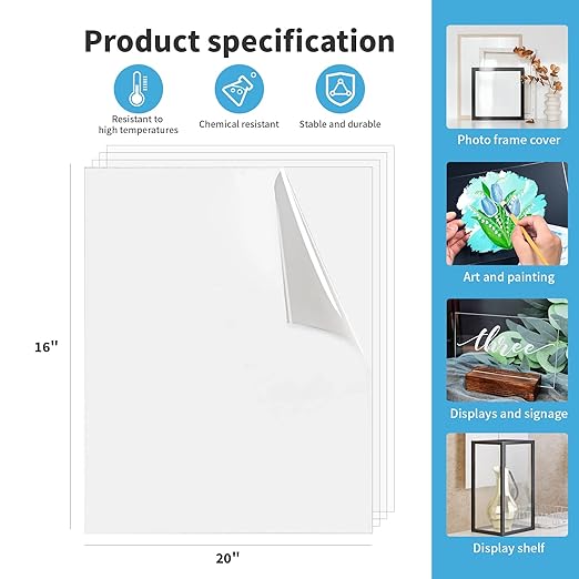 Art3d 10-Pack of 16×20" PET/Plexiglass Sheets, Transparent Clear Flexible Plastic Sheet Panels for Craft, Picture Frames, Sign Blank, DIY Display Project