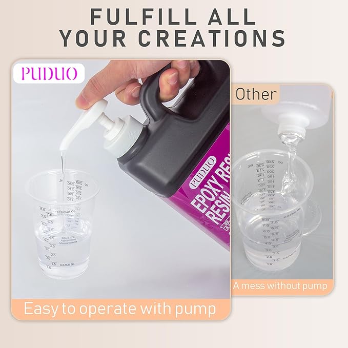 Puduo Epoxy Resin Kit 1.1Gallon，Newly Formulated Crystal Clear Epoxy Resin，Strong, Bubble-Free, Anti-Yellowing Art Resin That，Suitable for Casting, DIY, Resin Art, Molds, Easy to Mix 1:1 Ratio