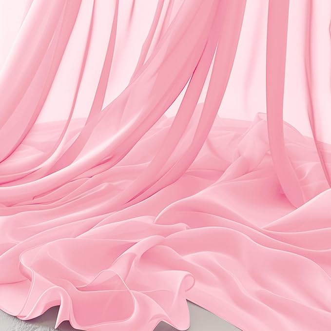Horbaunal Light Pink Chiffon Fabric by The Yard, 1 Yard Continuous Sheer Fabric 59" Wide Soft Draping Fabric for Wedding Arch Draping Party Backdrop DIY Sewing
