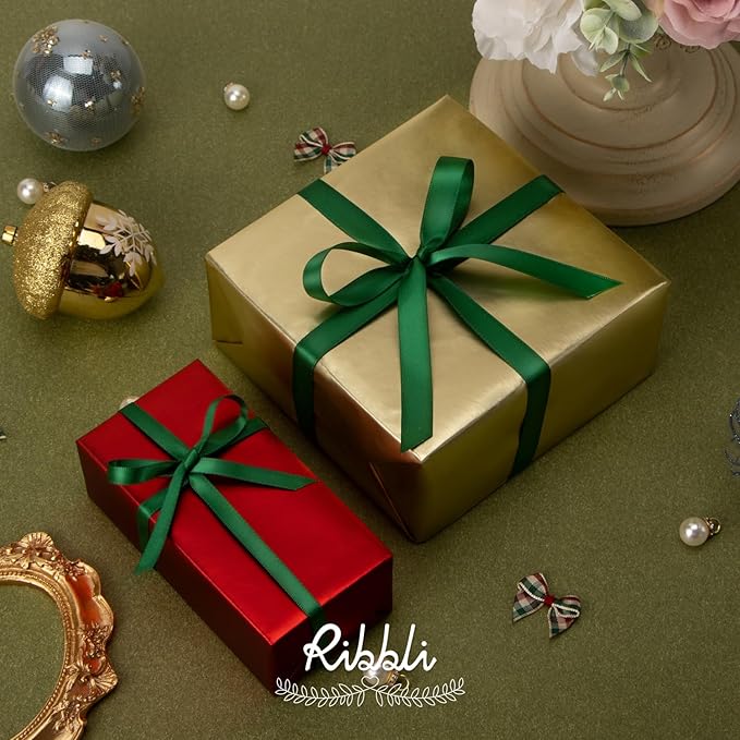 Ribbli Forest Green Satin Ribbon,Double Faced Satin 1/4 inch x Continuous 50 Yards,Forest Green Ribbon Use for Bows Bouquet,Gift Wrapping,Wedding Decoration,Floral Arrangement
