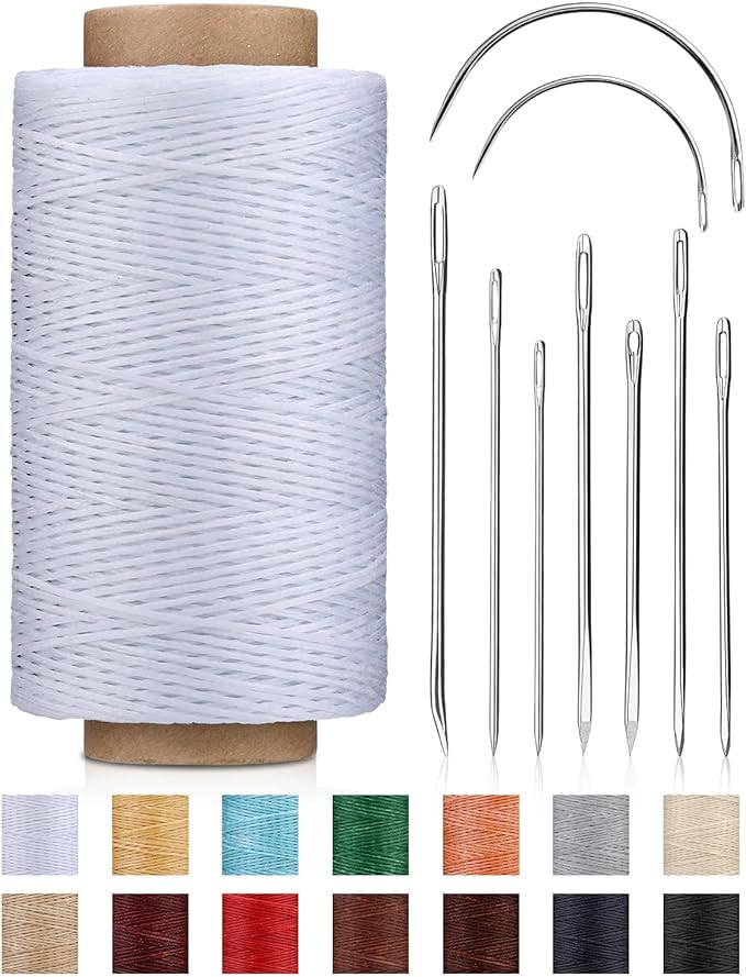 DIUDUS 218 Yards Upholstery Thread, Waxed Leather Thread, Heavy Duty Sewing Kit with Upholstery Needles, Wax String for Hand Sewing Repair Carpet Sofa Carseat Canvas (White)