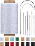DIUDUS 218 Yards Upholstery Thread, Waxed Leather Thread, Heavy Duty Sewing Kit with Upholstery Needles, Wax String for Hand Sewing Repair Carpet Sofa Carseat Canvas (White)