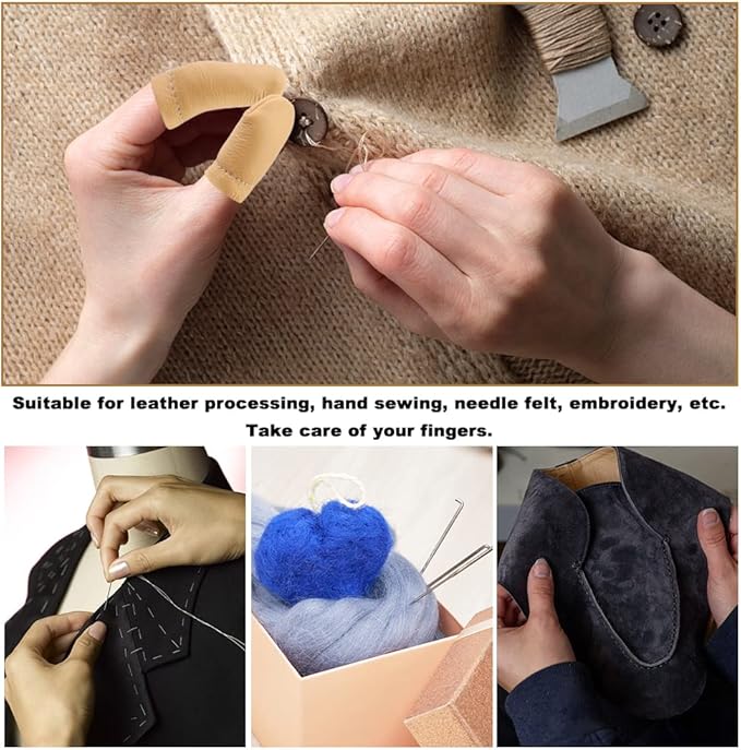 3 Pairs Leather Finger Protector Needle Felting Knitting Finger Thimble Guards Tools for Hand Craft Sewing Needlework Handmaking(Random Color)