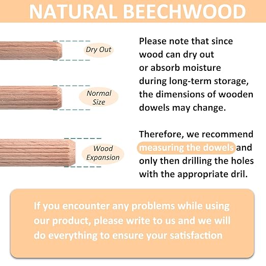 3/8-Inch Wooden Dowel Pins - 150 Pcs 3/8 x 1-1/2 inch Fluted Wood Dowels Rods,Hardwood Crafts Dowel Pegs,Beechwood