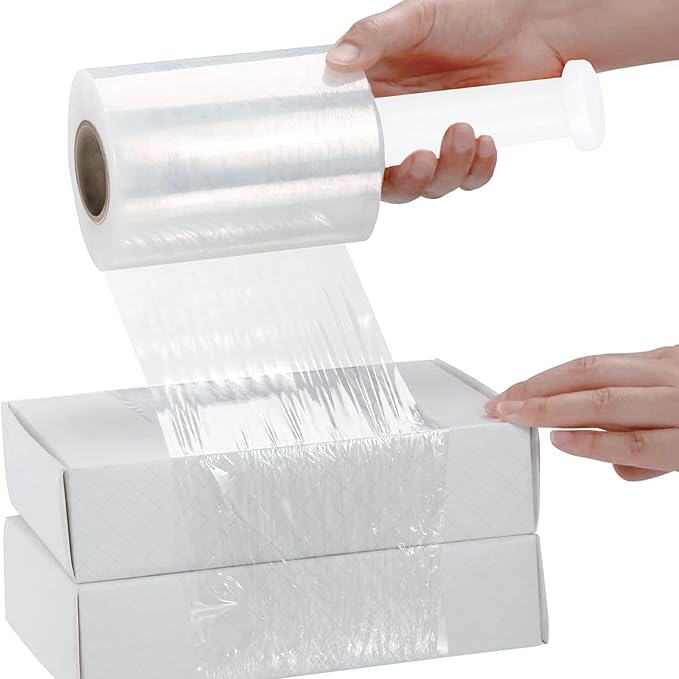 PSBM Mini Stretch Wrap with Handle, 12 Pack, 5 Inch x 650 Feet, 100 Gauge, Clear, Small Plastic Cling Film for Pallets Moving Storing