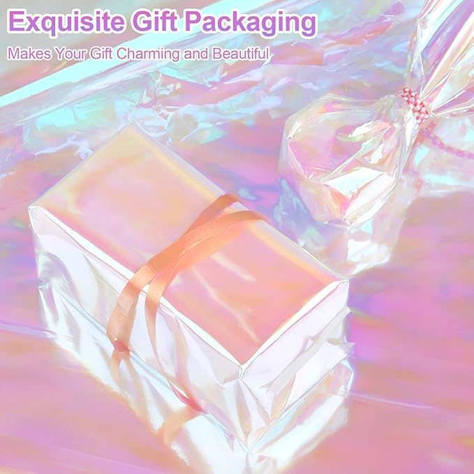 PEASUG 120 PCS Iridescent Cellophane Sheets, 7.5x7.5 Inches Holographic Candy Cellophane Wrap, Iridescent Paper for DIY Crafts Project, Art, Lights, Window Decoration