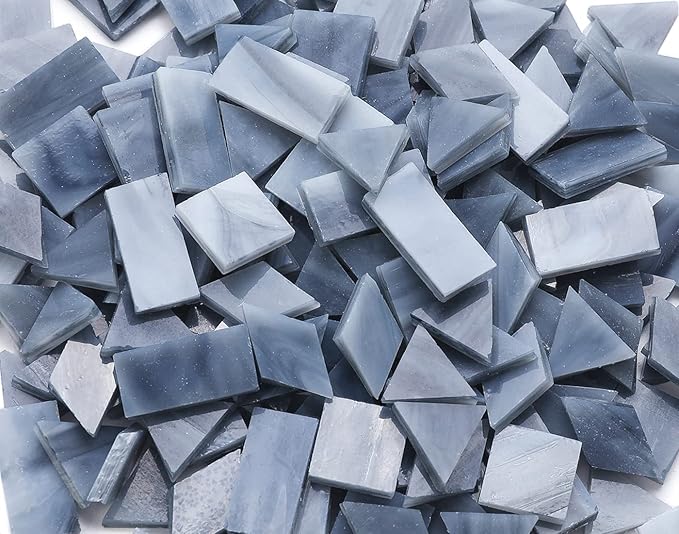 Lanyani Stained Glass Tiles for Mosaic, 200 Pieces Bulk Glass Mosaic Tile for Craft,Charcoal Grey