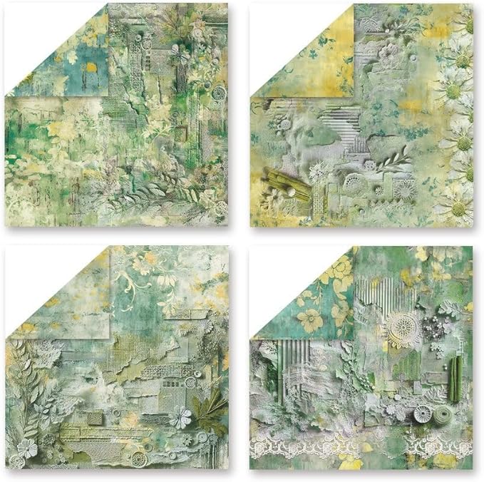 Green Lace Scrapbook Paper Vintage Flower Pattern Papers Pad 12×12,24 Sheets Double-Sided Bobo Floral Scrapbooking CardStock Paper Pad for Holiday Cardmaking DIY Origami Papers.