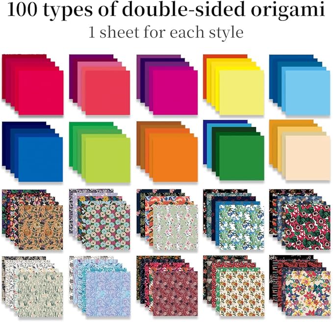 Origami Paper Kit Dobule Sided 100 Sheets 100 Colors 6 Inch Japanese Chiyo Square Easy Fold Arts Crafts DIY Handwork Origami Papers Beginner Solid Color Flower