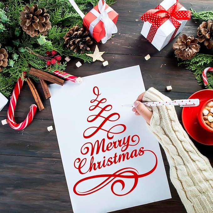 Christmas Stencils for Painting on Wood Let It Snow Stencil for Porch Sign Merry Christmas Stencil Believe Snowman Holiday Stencils for Crafts Reusable
