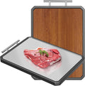 Wood Cutting Board with Handle, Double Sided Cutting Board for Kitchen, 16 * 11 inch 304 Stainless Steel Chopping Board for or Kitchen Meal Prep Serving