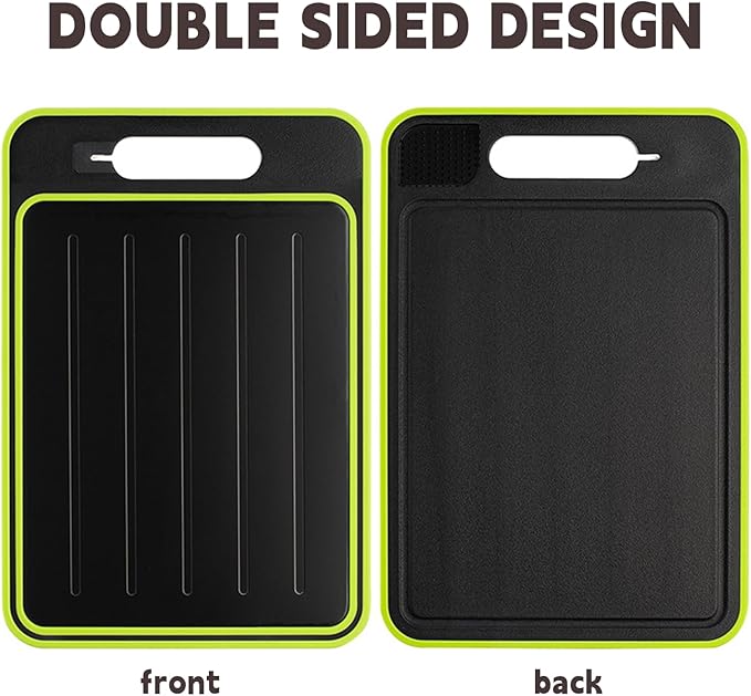 Cutting Board Double Sided,2 Pcs Vegetable Board With Sharpening Stone,Large Size+Small Size,Food Grade Stainless steel and Wheat straw PP Material,Eco-Friendly (black)