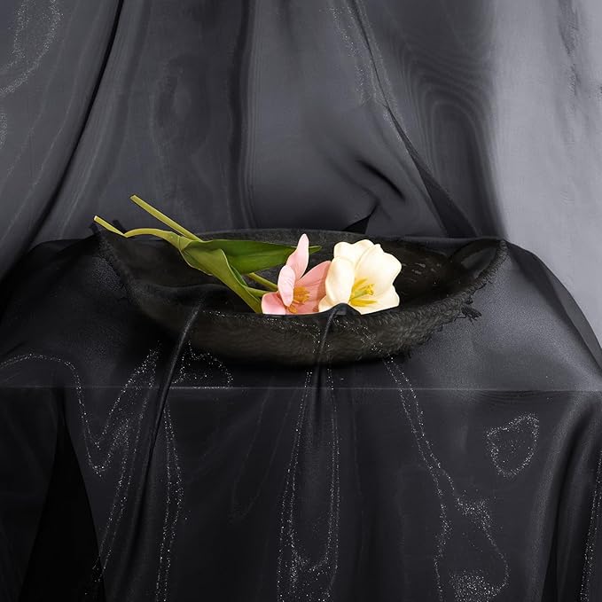 P Pothuiny Sheer Organza Fabric by The Yard, 1 Yard x 60 Inch Wide Bridal Black Organza Tulle Fabric Roll Shiny Gauze Fashion Dress Sewing Craft for Wedding Party Decorations Backdrop