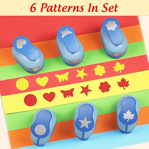 Set 6 Craft Hole Punch 1-inch, Craft Punchers - Heart, Circle, Star, Butterfly, Maple Leaf, Flower Paper Punch Sets for Crafting & DIY Projects. (Set 6)