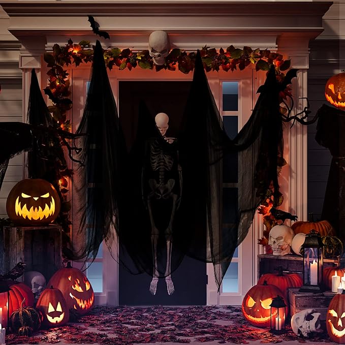 Boao Halloween Cheese cloth 85 x 394 Inch Black Cheesecloth Roll for Crafts Large Cotton Muslin Gauze Fabric for Halloween Outdoor & Indoor Spooky Decoration