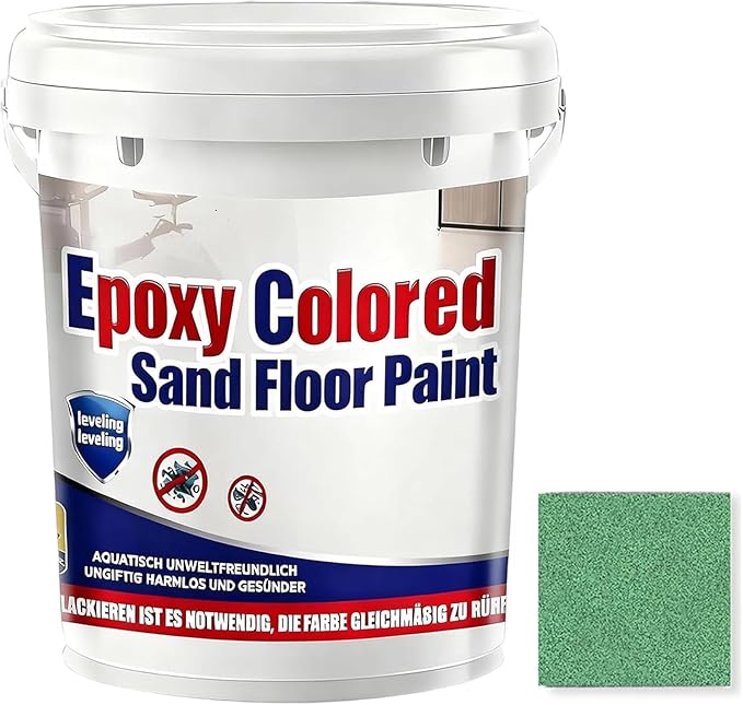 Epoxy Colored Sand Floor Paint, Epoxy Floor Paint for Concrete, High Gloss Marble Effect Coating, Waterproof Non-Slip Concrete Paints, Suitable for Indoor/Outdoor Use (Green,64 oz/2 kg)
