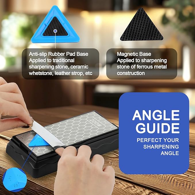Double-sided Diamond Sharpening Stone,Knife Sharpening Stone with Extra Fine 1000/Coarse 600 Grit Diamond Plate, Storage Case with Non-Slip Base & Angle Guide(7 x 3.5 Inch)