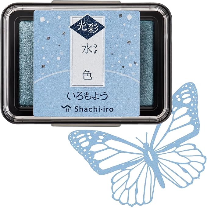 IROMOYO KOSAI Stamp PAD, Traditional, Shimmering Japanese Ink Colour, Oil-Based Ink pad - Pale Blue