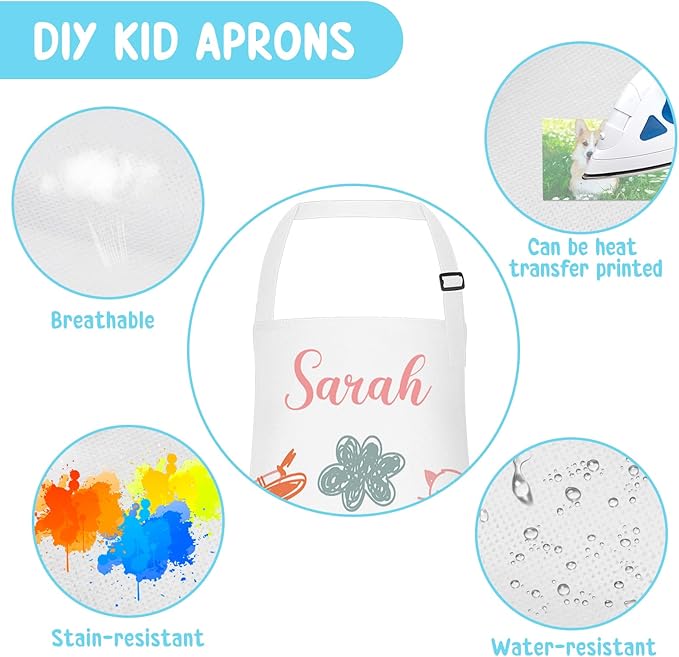 Morcheiong 6/12/24 Pack Adjustable Kid Apron Children Apron with Colored Pen and Craft Template Children Painting Apron-White