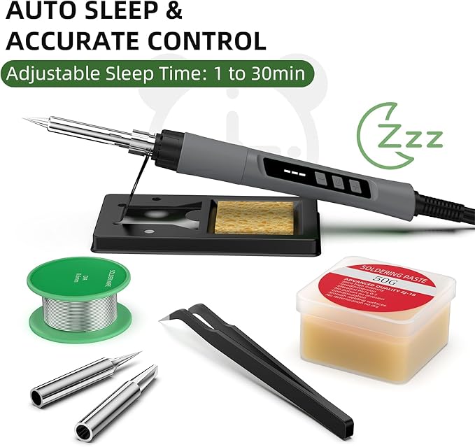 Soldering Iron Kit, 190W Soldering Gun, 110V LED Solder Kit for Electronics, Adjustable Temperature 356-932℉, Includes Solder Wire, Sucker, Tips, Stand, Tweezers, Paste and Solid Wood Box, Grey