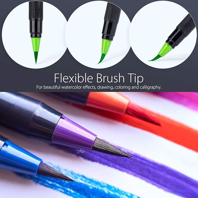 Professional Watercolor Brush Markers Pen 48 Colors of Ohuhu, Water Based Drawing Marker Brushes W/A Blending Aqua Pen, Water Soluble for Adult Coloring Books Comic Calligraphy