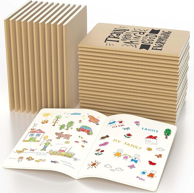 Oucaru Journaling Notebooks A5 Notebook college Blank Sketch Book 32 Pack Small Kraft Notebooks Bulk 8.3x5.5 Inches, Brown Drawing Notebook Soft Cover Steno Pads School Supplies