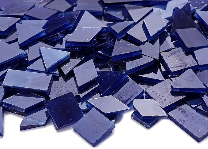 Lanyani 200 Pieces Glass Mosaic Tiles for Crafts,4 Shapes Mixed Colorful Tiffany Stained Glass Pieces,Square/Rectangle/Diamond/Triangle,Navy Blue