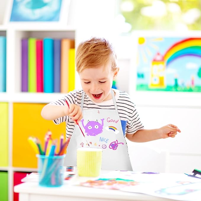 36PCS DIY Kids Chef Hat and Apron Set Kids Painting Aprons with Colored Pen and Crafts Template for Baking Painting Craft