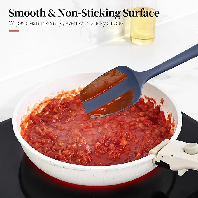 600ºF Heat Resistant Spatulas, High Heat Food Safe Semless Kitchen Silicone Spoon Spoonula Scraper Set for Cooking Baking Mixing Scraping Stirring Nonstick Cookware Pan (3Pcs,Midniaht Blue)