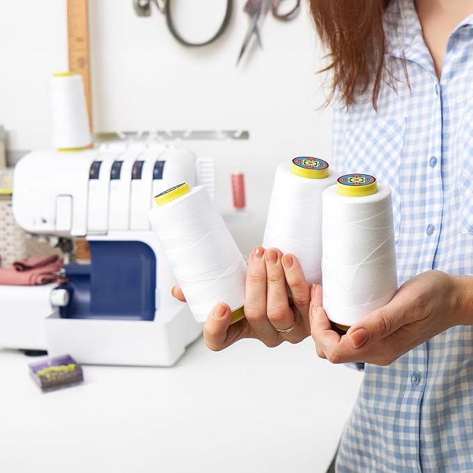 Mandala Crafts 4 Pack of Serger Threads Cones Spools - 40S/2 24000 Yards Polyester Mulberry Threads for Sergers Machine and Overlock Quilting Sewing Machine