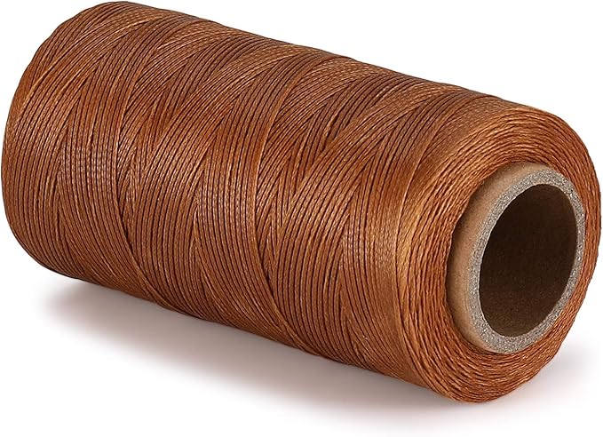 Flexzion Waxed Thread - 284 Yards 0.8mm 150D Polyester Wax Thread for Leather Sewing, Bookbinding, Stitching & DIY Projects (Khaki)