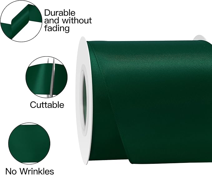 Spruce Satin Ribbon 3 Inch X 15 Yards Solid Color Double Faced Ribbons Perfect for Crafts Wedding Decor Bow Making Arts Sewing and More