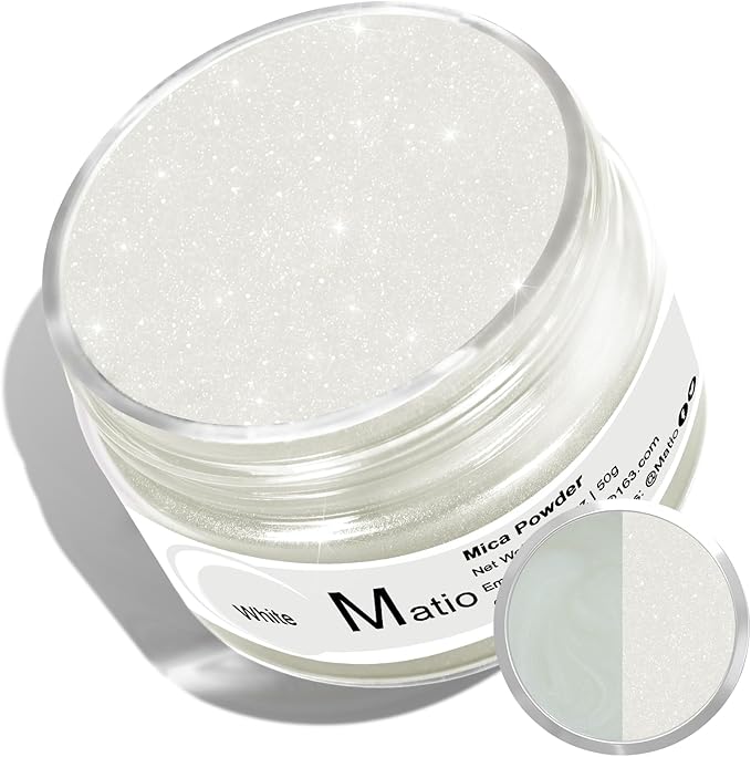Matio White Mica Powder for Epoxy Resin, 1.8oz/ 50g Pearlescent Effect Mica Powder Natural Color Pigment for Soap Making, Bath Bomb, Candle Dye, Resin Craft, Paint, Nails Art, Jewelry, Slime Pigment
