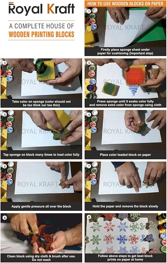 Royal Kraft Wooden Stamps for Block Printing on Saree Border, Textile, Clay, Pottery, Tattoo (Set of 10) MXtag0005