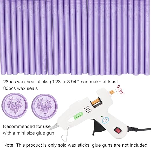Lilac Purple Wax Seal Sticks 26pcs, Andotopee Glue Gun Wax Seal Sticks for Wax Seal Stamp, Premium Sealing Wax for Envelope Letter Seal Wedding Invation Craft Adhesive, Great Gift Ideas (Mini Size)