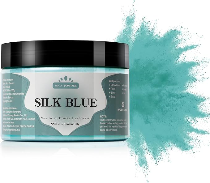 Mica Powder - 100g Mica Powder for Epoxy Resin - Metallic Color Pigment for Resin, Soap, Bath Bombs, Eye Shadow, Nails, DIY Crafting Projects etc. (Silk Blue)
