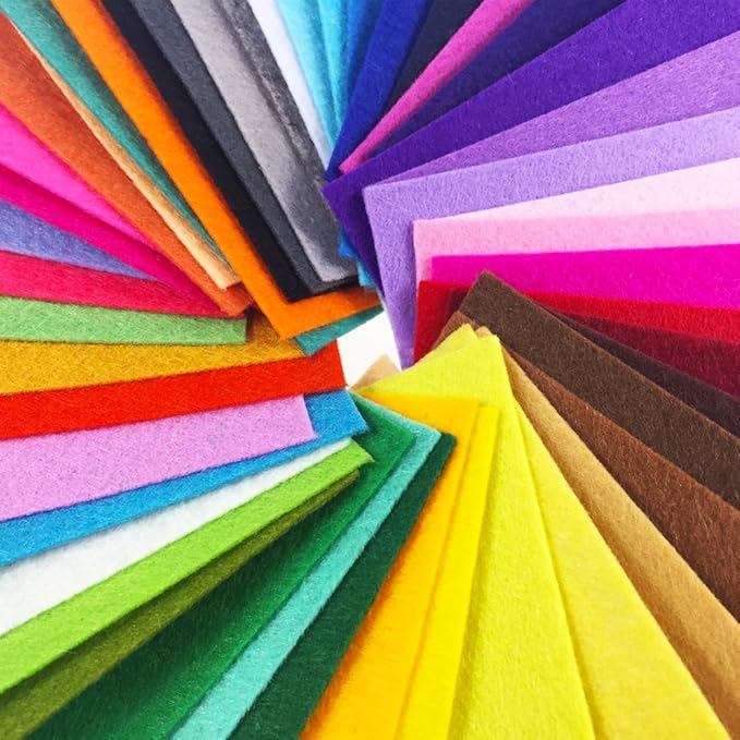 flic-flac 48PCS 8 x 8 inches (20 x 20cm) Assorted Color Felt Fabric Sheets Patchwork Sewing DIY Craft 1mm Thick … (20cm * 20cm, 48pcs)