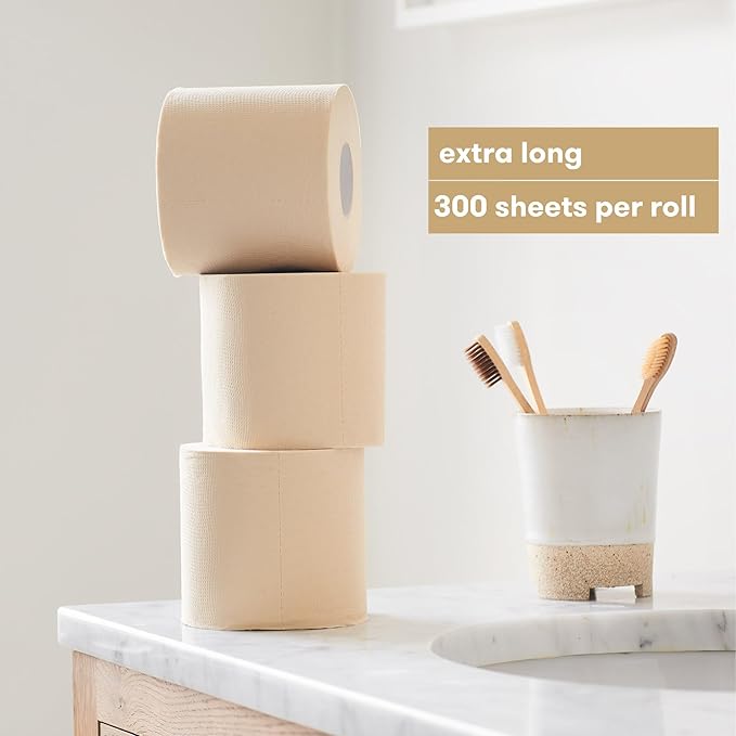 Bumboo Bamboo Toilet Roll 24 Pack | Unbleached Toilet Paper 3 ply, 300 Sheets | Eco Toilet Rolls | Plastic-Free, Soft, Strong & Sustainable Toilet Tissue, Beige