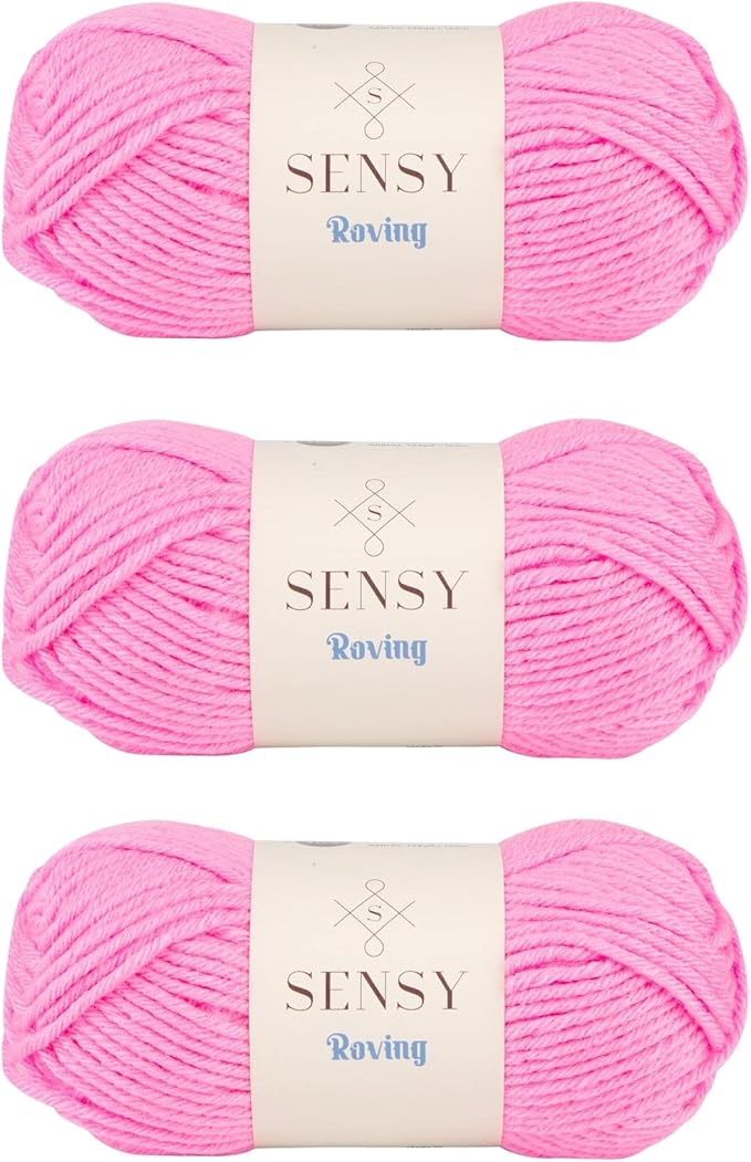 3 Skeins of Sensy Roving Yarn, 3.5 oz, 132 Yards, Gauge 5 Bulky (Neon Pink)