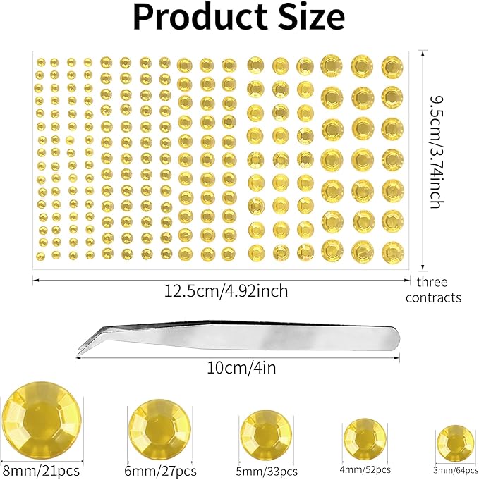 Self Adhesive Face Gems and Pearls for Makeup, Festival Jewels, Hair Gems Pearls, 3/4/5/6/8 mm Round Rhinestone Stickers for Face, Eye, Makeup, Body, Crafts 591Pcs (07_Light Gold)