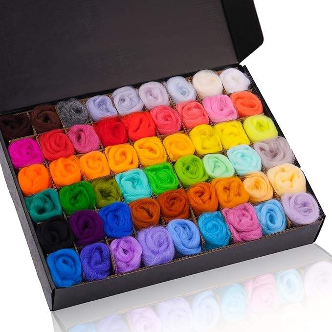 WONVOC 54 Colors Needle Felting Wool, 9.5oz/270g Roving Yarn, Wool Roving Bulk, Wool Roving for Needle Felting, Felting Wool Assorted Colors