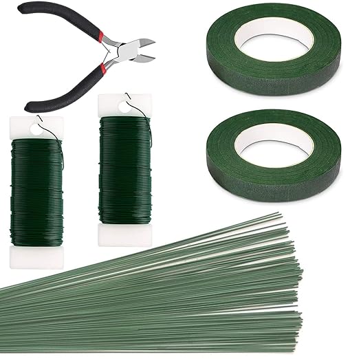 SONGZIMING Floral Arrangement Kit with Green Floral Tape, 22 Gauge Floral Wire Stems, 26 Gauge Paddle Floral Wire and Floral Wire Cutter for Bouquets banquets, Artificial Flowers