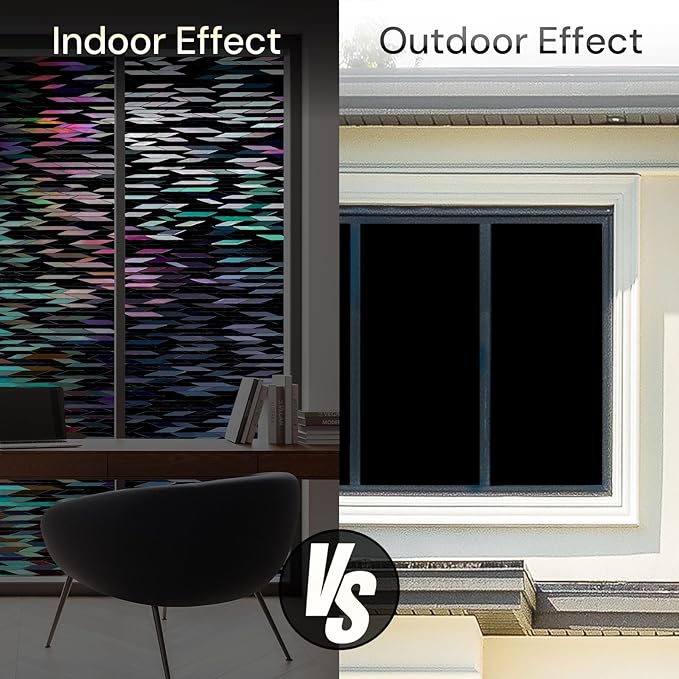 rabbitgoo Window Privacy Film, Total Blackout Window Film, Stained Glass Heat Control Glass Thermal Sticker, Room Darkening Door Cover, Anti-UV Privacy Cling with Installation Tools, 23.6" x 78.7"