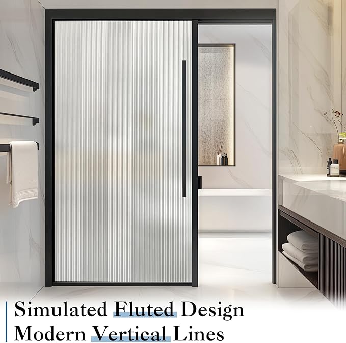 Haton Reeded Glass Window Privacy Film, Frosted Glass Window Film, Static Cling UV Blocking Stickers, Decorative Removable Cover for Bathroom Door Office, Non Adhesive 23.6" x 118.1"