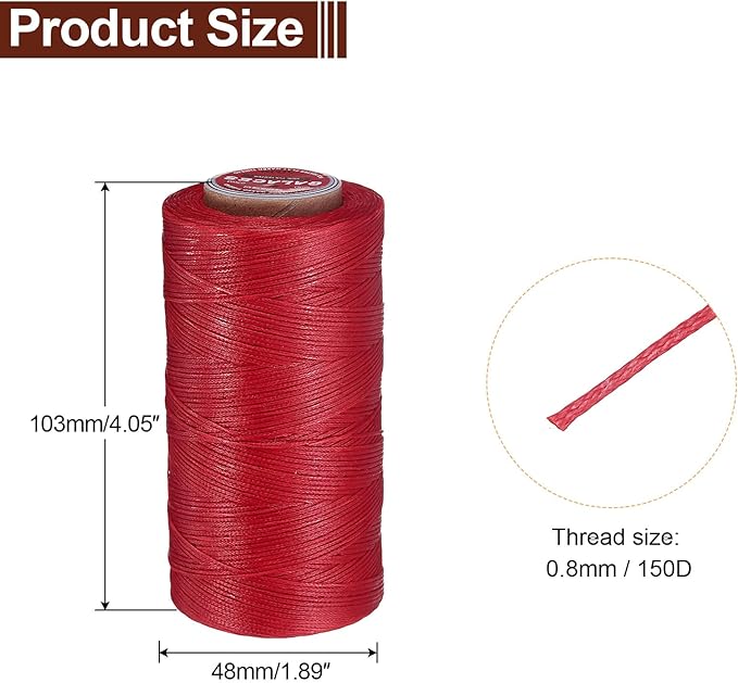 uxcell Flat Leather Sewing Waxed Thread, 270m / 295 Yards Polyester Wax String, 150D Wax Stitching Cord for Leather Crafts, Bookbinding, Bracelets Braided, Red