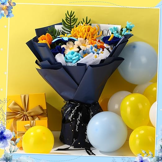 DaisyInner 700 Pcs Halloween Fall Pipe Cleaners Craft Bulk Pastel Chenille Stems Flower DIY Gradient Colored Fluffy for School Classroom Thanksgiving Christmas Party Supplies(Blue,Orange)