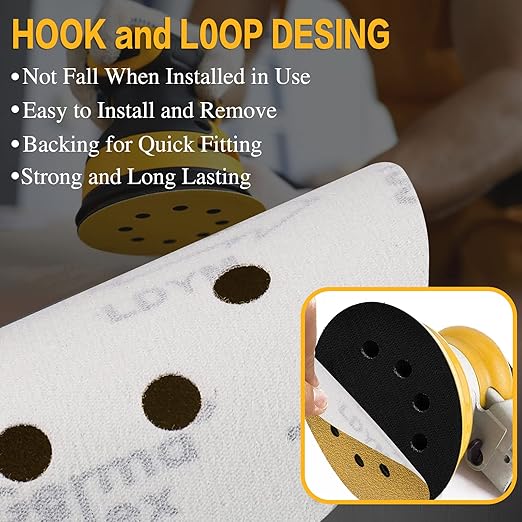100PCS 5 Inch 8 Hole Sanding Discs 800 Grit,Gold Round Hook and Loop Sandpaper for Random Orbital Sander