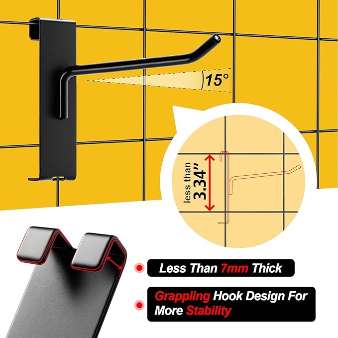 Gridwall Hooks 2 Inch, 60 Pack Heavy Dut Display Hooks for Grid Wall, Grid Panel Hooks Hangers, Grid Wall Accessories for Retail, Craft Shows, Home Setup, and Customized Display, Black