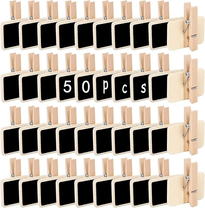 50Pcs Labels with Clips Mini Chalkboard Signs with Clip, Chalk Labels for Baskets Stocking Labels Small Chalkboard Sign for Note, Label Signs, Party Food Labels for Party Buffet (2.37x1.89inch)